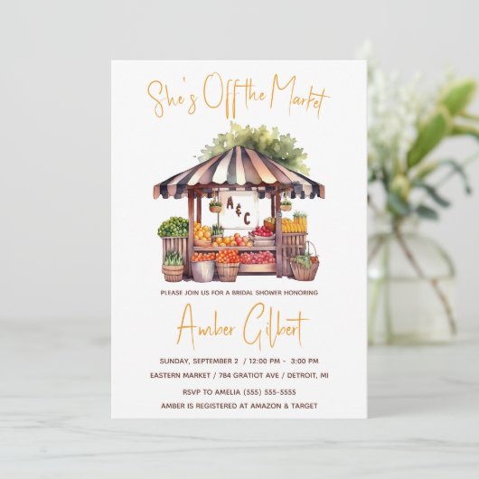 彼女は市場のブライダルシャワーの招待状をオフにしている 招待状 (スタンド正面)