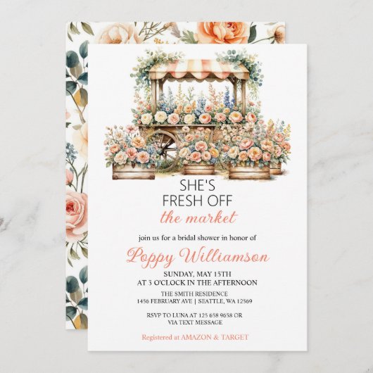 彼女は市場のブライダルシャワーの招待状をオフにしている 招待状