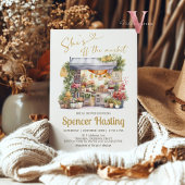 彼女は市場のブライダルシャワーの招待状をオフにしている 招待状