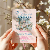 彼女は市場のブライダルシャワーの招待状をオフにしている 招待状