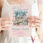 彼女は市場のブライダルシャワーの招待状をオフにしている 招待状