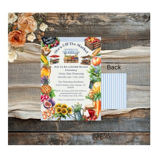 彼女は市場のブライダルシャワーの招待状をオフにしている 招待状