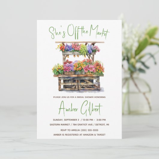 彼女は市場のブライダルシャワーの招待状をオフにしている 招待状 (スタンド正面)