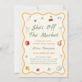 彼女は市場のブライダルシャワーの招待状をオフにしている 招待状 (正面)