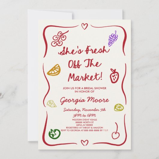 彼女は市場のブライダルシャワーを離れていお洒落る 招待状 (正面)
