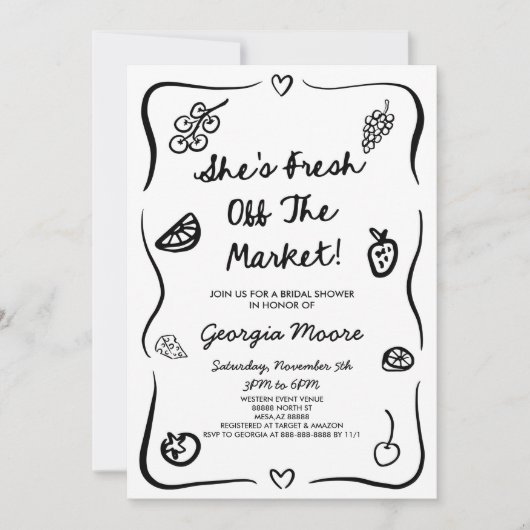 彼女は市場のブライダルシャワーを離れていお洒落る 招待状 (正面)