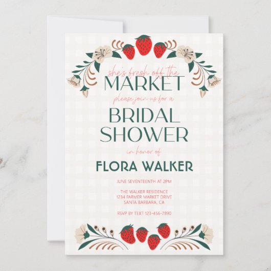彼女は市場のブライダルシャワーを離れている 招待状 (正面)
