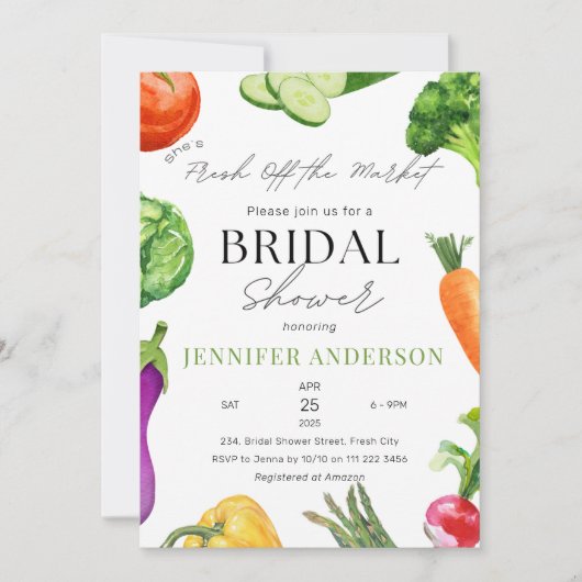 彼女は市場のブライダルシャワーを離れている 招待状 (正面)