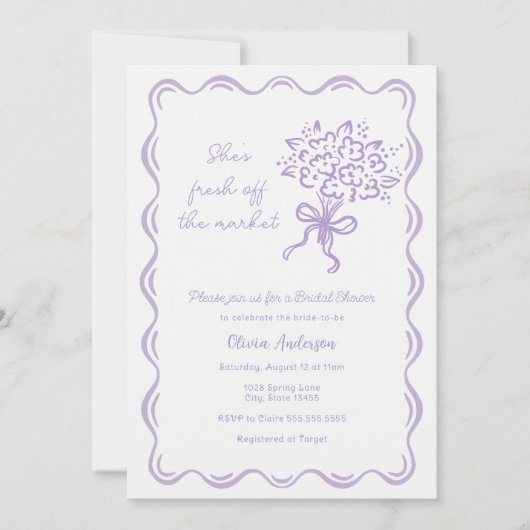 彼女は市場のブライダルシャワーを離れている 招待状 (正面)