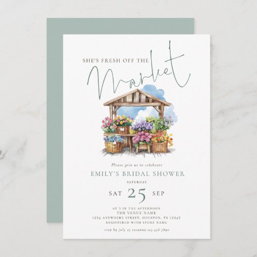 彼女は市場のブライダルシャワーを離れている 招待状 (正面/裏面)