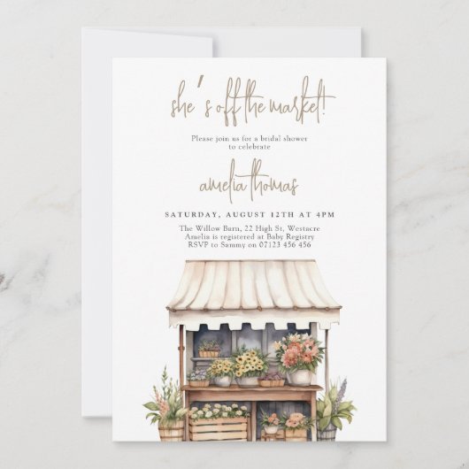 彼女は市場のブライダルシャワーを離れている 招待状 (正面)
