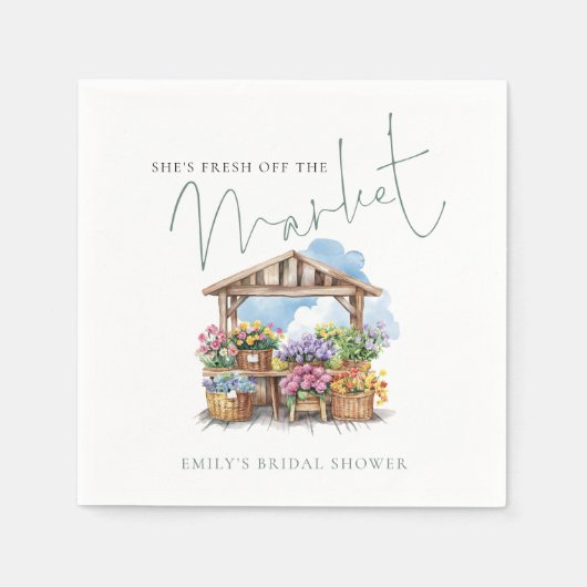彼女は市場の名前をオフにブライダルシャワー スタンダードカクテルナプキン (正面)