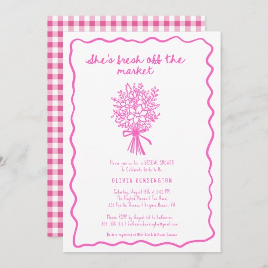 彼女は市場の手から引き出されたブライダルシャワー 招待状 (正面/裏面)