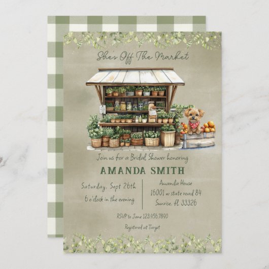 彼女は市場の農場スタンドブライダルシャワーから離れている 招待状 (正面/裏面)