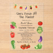 彼女は市場の野菜のブライダルシャワーをオフにしている アクリル招待状 (正面)