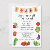 彼女は市場の野菜のブライダルシャワーをオフにしている 招待状 (正面)