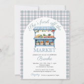 彼女は市場の青いブライダルシャワーから離れている 招待状 (正面)