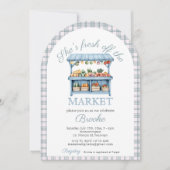 彼女は市場の青いブライダルシャワーのアーチをオフにしている 招待状 (正面)