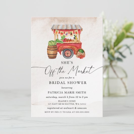 彼女は市場農家市場ブライダルシャワー 招待状 (スタンド正面)