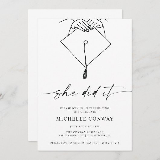 彼女は帽子とタッセル卒業式パーティーをやった 招待状 (正面/裏面)