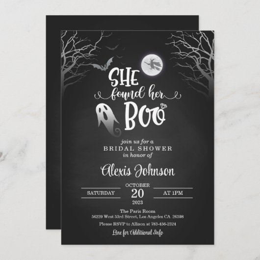彼女は幽霊でブーブライダルシャワーを見つけた 招待状 (正面/裏面)
