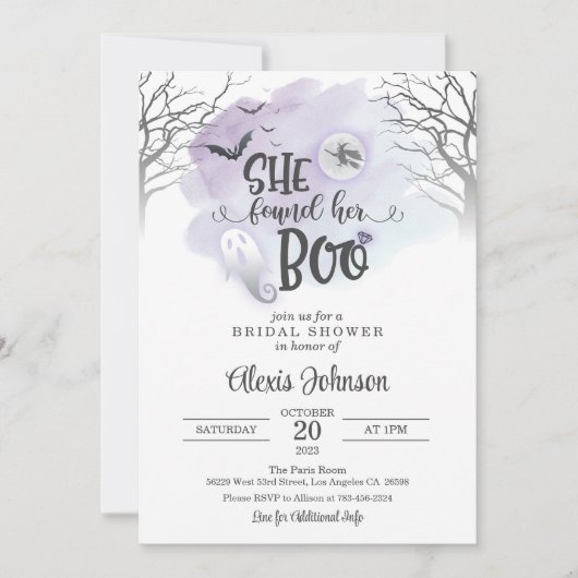 彼女は幽霊(Purp)でブーブライダルシャワーを見つけた 招待状 (正面)
