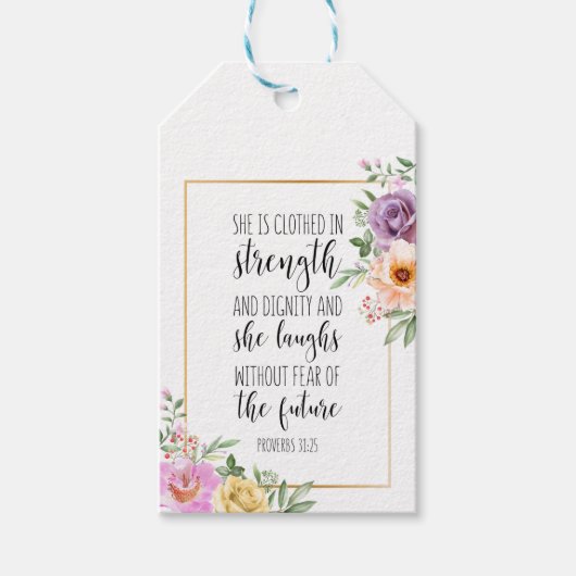 彼女は強い服を着ている、箴言31:25 ギフトタグ (正面)