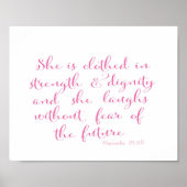 彼女は強い服を着ている – 聖書の詩 – ピンク ポスター (正面)