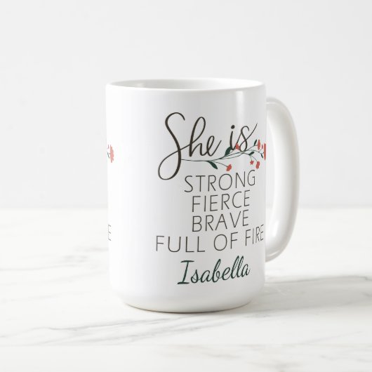 彼女は強い激しい勇敢な名前をカスタムする コーヒーマグカップ (正面右)