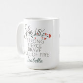 彼女は強い激しい勇敢な名前をカスタムする コーヒーマグカップ (正面左)