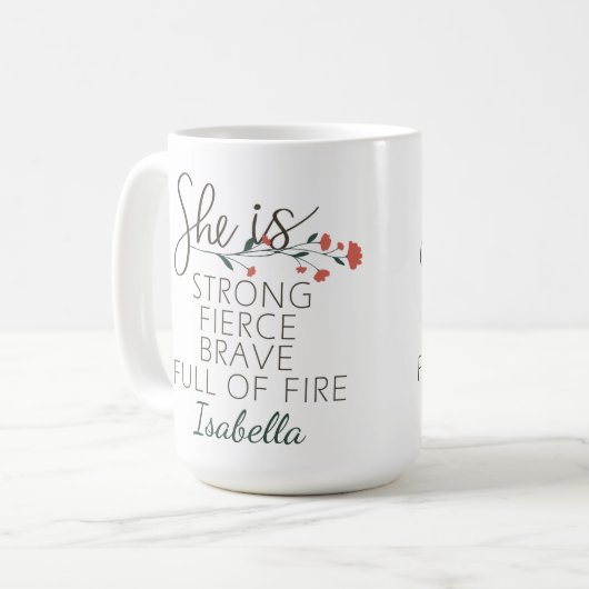 彼女は強い激しい勇敢な名前をカスタムする コーヒーマグカップ (正面左)