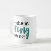 彼女は強い聖書の詩引用文箴言31女 コーヒーマグカップ (正面左)