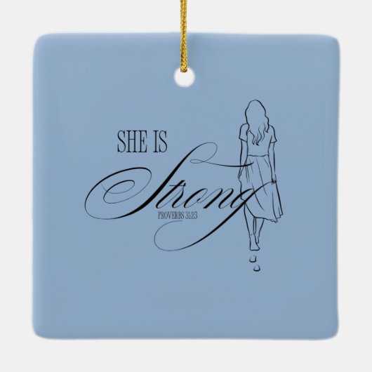 彼女は強い諺である31:25 セラミックオーナメント (裏面)