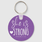 彼女は強い諺31:25メタルサークルキーチェーン キーホルダー (正面)