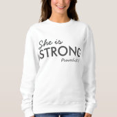 彼女は強い |箴言31:25キリスト教の信仰 スウェットシャツ (正面)