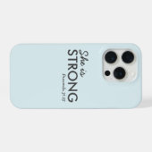 彼女は強い |箴言31:25キリスト教の信仰 iPhoneケース (裏面横)