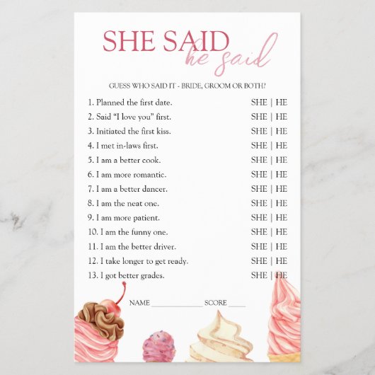 彼女は彼がブライダルシャワーゲームをスクープしたと言った チラシ (正面)