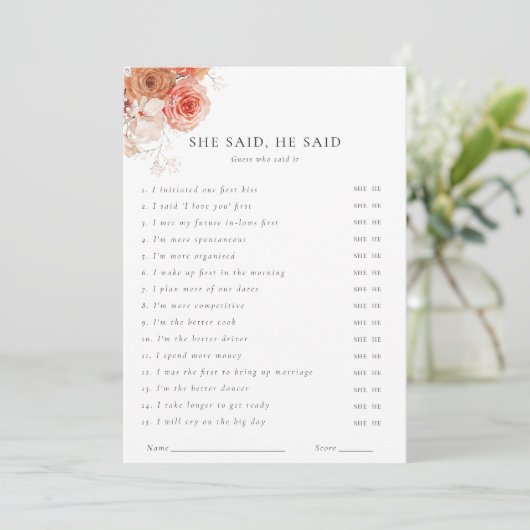 彼女は彼が言った秋フローラブライダルシャワーゲーム 招待状 (スタンド正面)