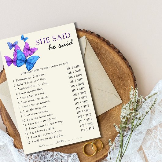 彼女は彼はブライダルシャワーゲーム蝶と言った チラシ