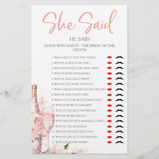 彼女は彼はブライダルシャワーパーティーゲームと言った (正面)