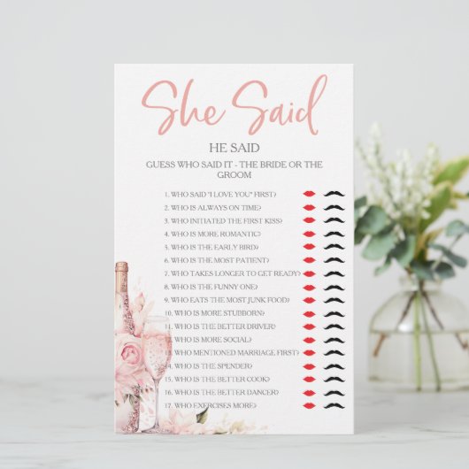 彼女は彼はブライダルシャワーパーティーゲームと言った (スタンド正面)