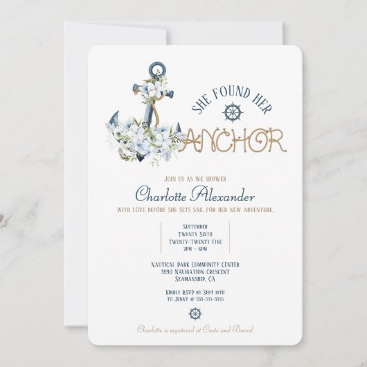 彼女は彼女のいかり航海のブライダルシャワー招待状を見つけた 招待状 (正面)