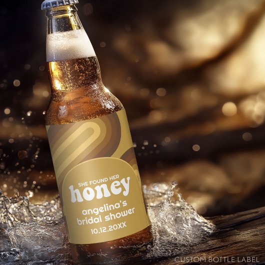 彼女は彼女のハニーを見つけた – レトロストライプブライダルシャワー ビールラベル