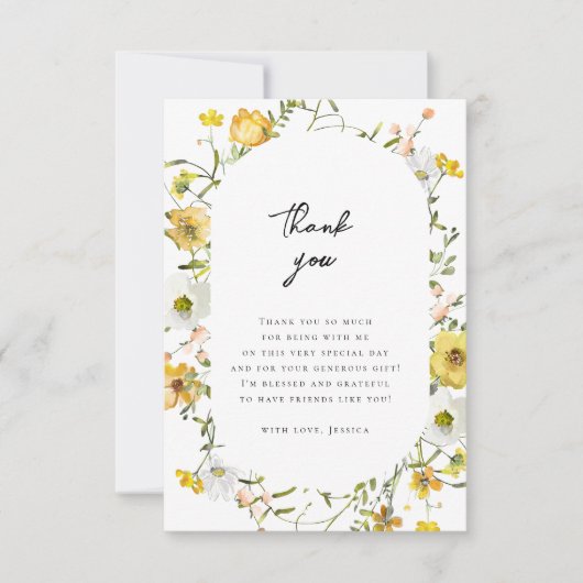 彼女は彼女のハニーイエローフローラブライダルシャワーを見つけた サンキューカード (正面)