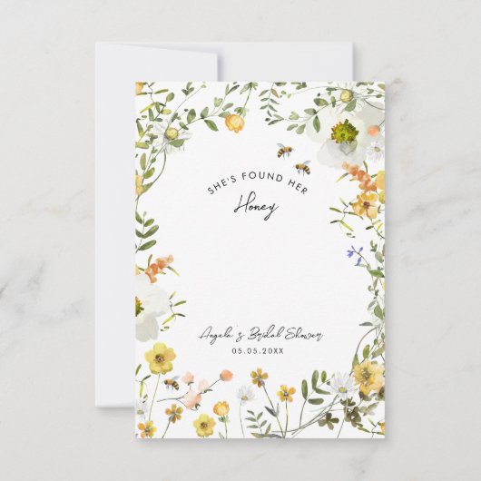 彼女は彼女のハニーイエローフローラブライダルシャワーを見つけた サンキューカード (裏面)