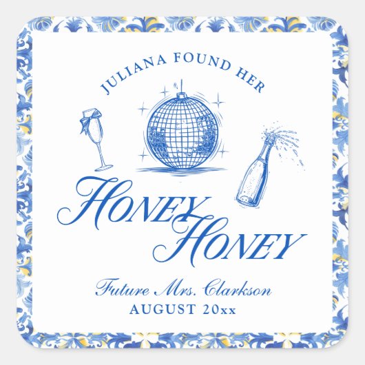 彼女は彼女のハニーハニーブルーギリシャバチェロレッテを見つけた スクエアシール (正面)