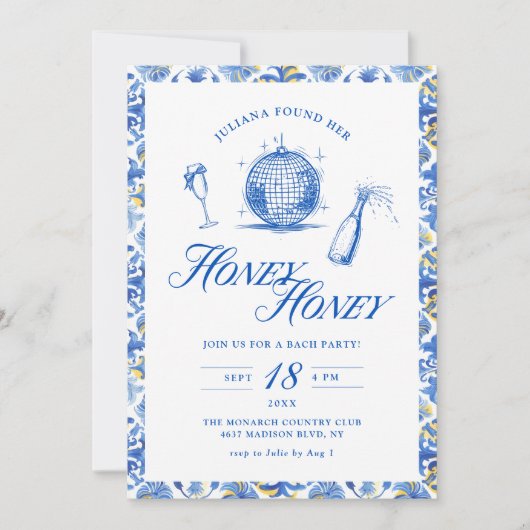 彼女は彼女のハニーハニーブルーギリシャバチェロレッテを見つけた 招待状 (正面)