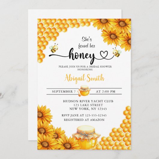彼女は彼女のハニーブライダルシャワーの招待状を見つけた 招待状 (正面/裏面)