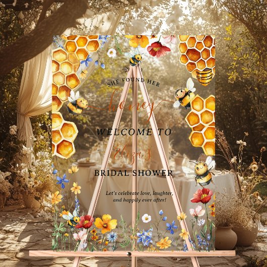 彼女は彼女のハニーワイルドフラワービーウェルカムブライダルを見つけた アクリルサイン