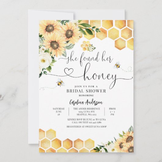彼女は彼女のハニー素朴ブライダルウェディングシャワーを見つけた 招待状 (正面)